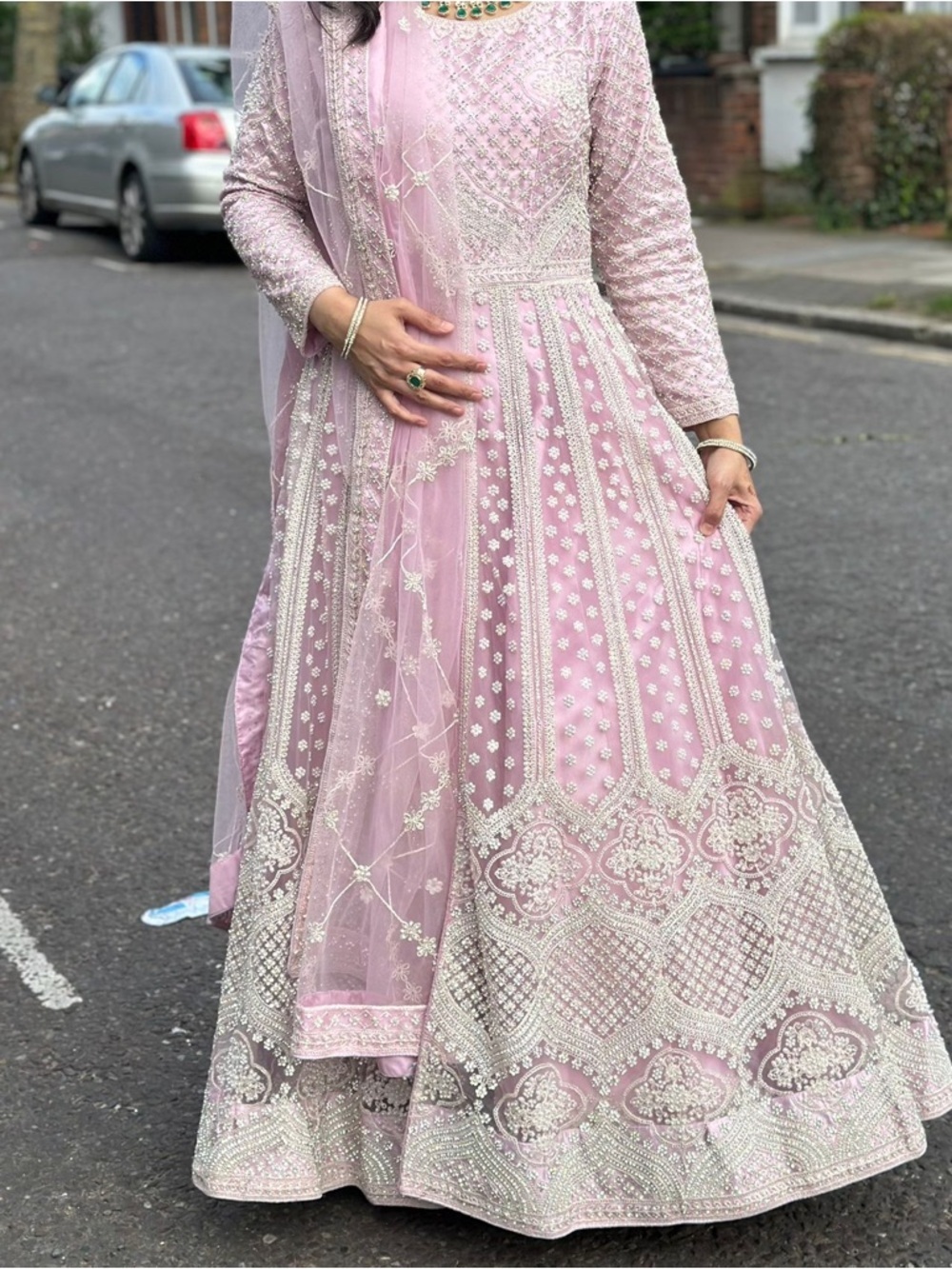 Pink crystal wedding dress with long top and skirt bollywood designer style - Picture 2 of 3